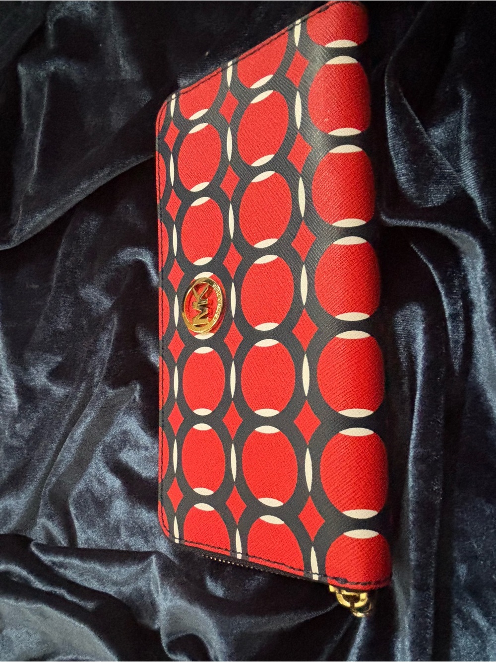 Michael Kors Red and Black Circle-Print Continental Wallet